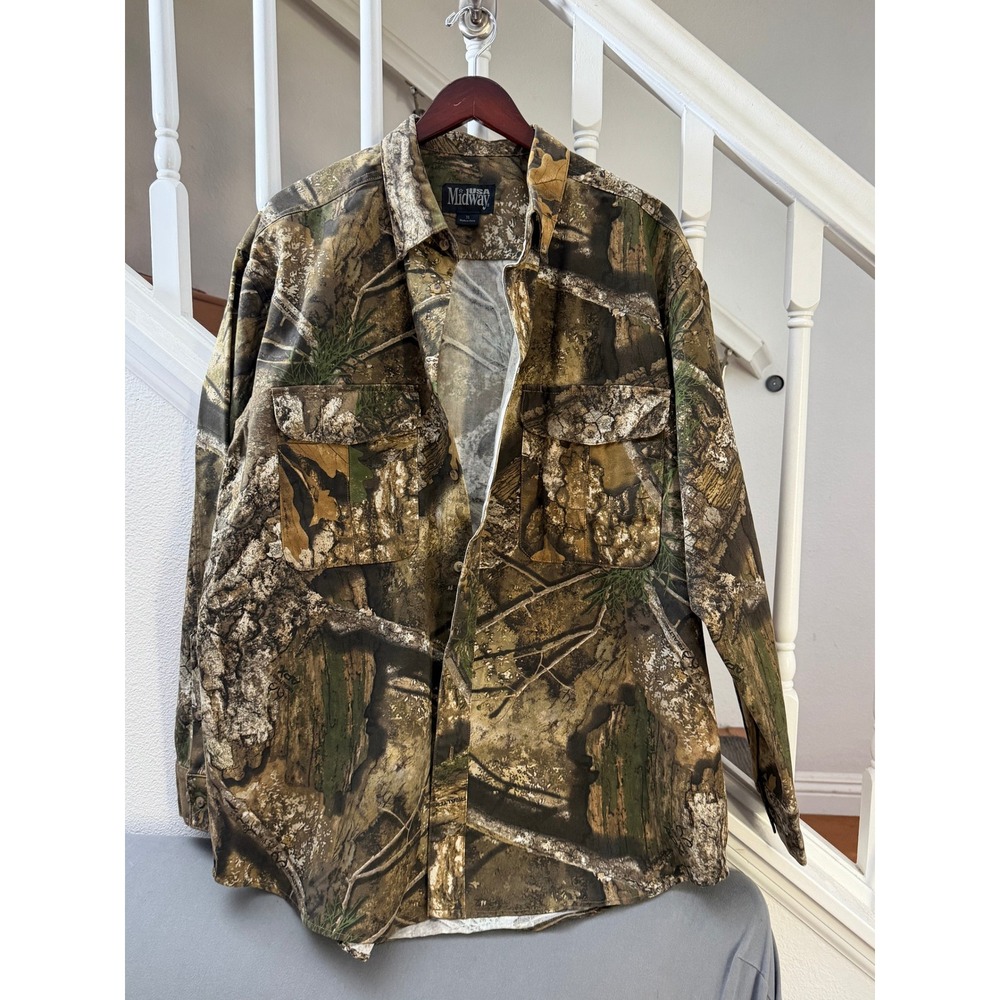 Midway USA Mens XL Realtree APG Camo Long Sleeve Button Down Hunting Shirt